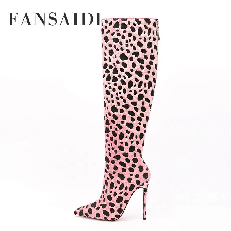 

FANSAIDI 2022 Fashion Women's Shoes Winter New Pointed Toe Sexy Zipper Stilettos Heels Knee High Boots Big Size 43 44 45 46 47
