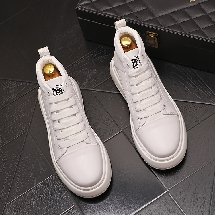 

Fashion Designer Leather Men's Boots White Casual Board Shoes High Tops Ankle Boots Trainers Zapatillas Hombre