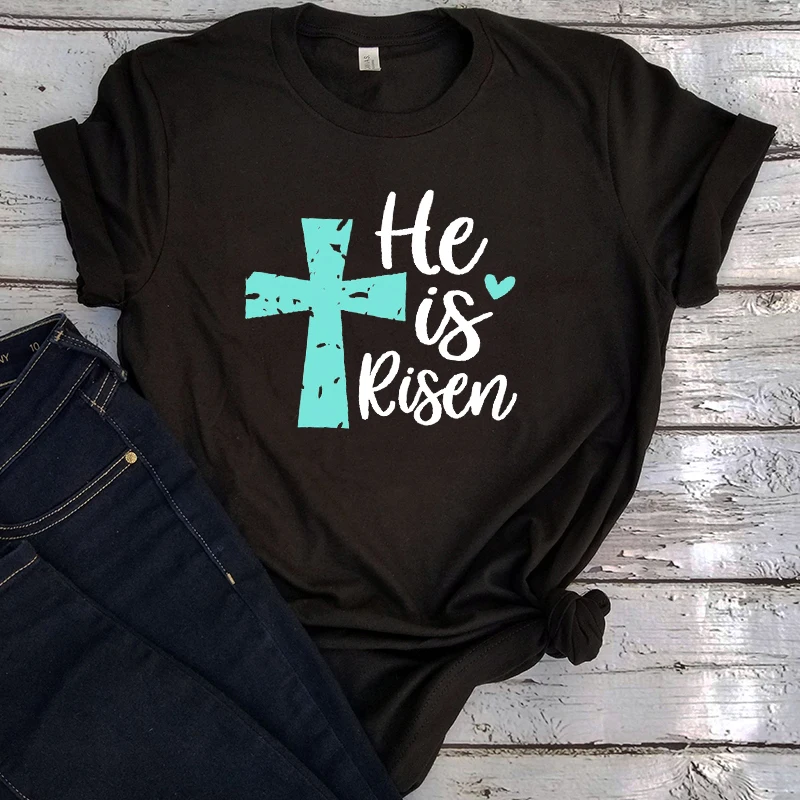 

He Is Risen Shirt Easter 2021 Women Summer Christian Graphic Tshirts Casual Clothes Vintage Casual Streetwear Tops