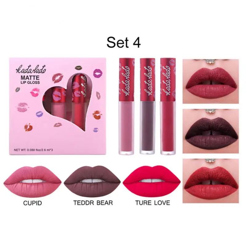 

Набор глазури для губ 3 в 1, блестящая Увлажняющая помада для макияжа, водостойкая, быстросохнущая, не обесцвечивающая, матовая, стойкая