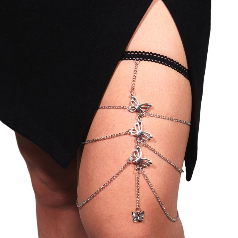 

Punk Leg Chain Garter Dangle Butterfly Multi Layer Thigh Chain Elastic Sexy Body Chain Jewelry Nightclub Party for Women F3MD