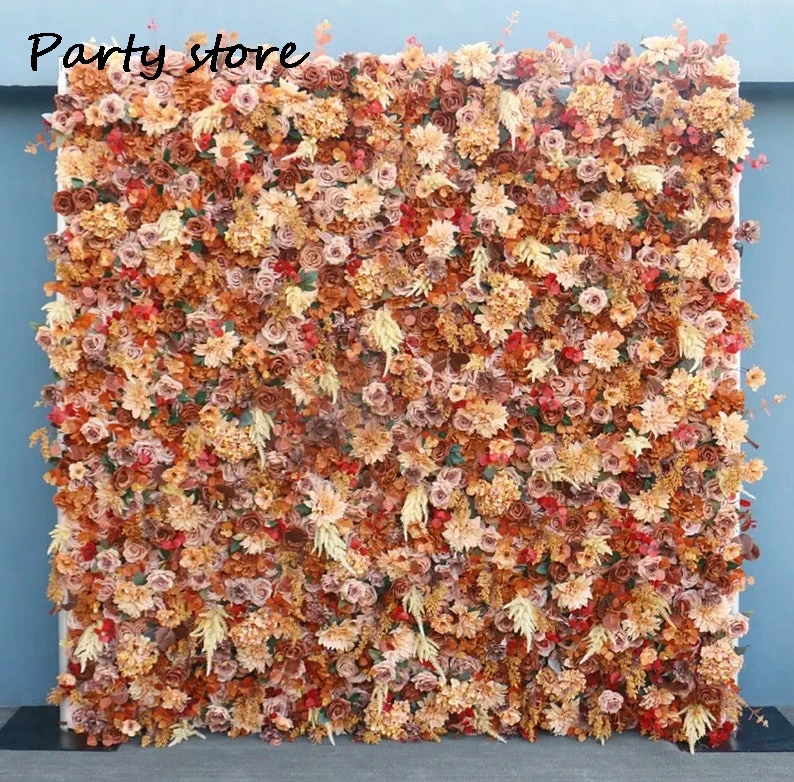 Jesienna róża Sztuczny kwiat Ściana Tło ślubne Tkanina Kwiatowa zielona roślina Okno Wyświetlacz Impreza Rekwizyty Kwiatowy rząd