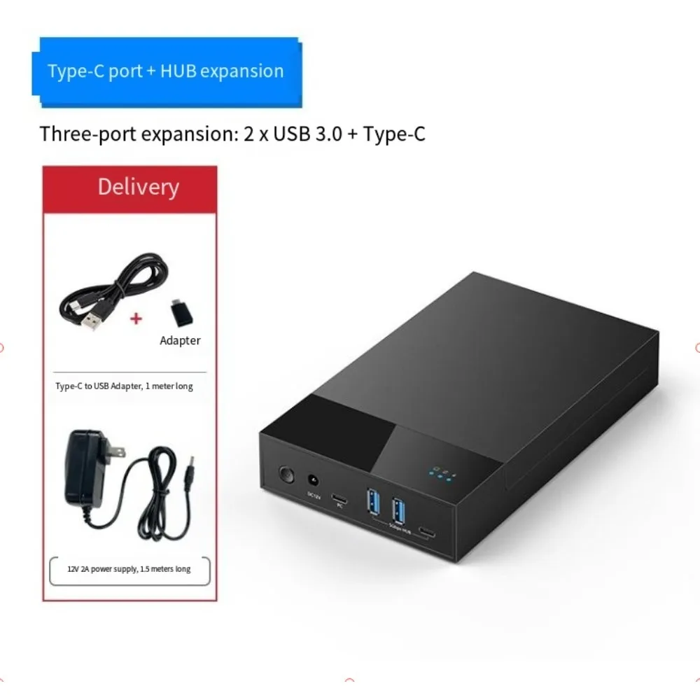Корпус для жесткого диска SATA 3,5 дюйма с USB3.0 HUB 2A+1C, для SSDHDD 2,53,5 дюйма, объемом до 24 ТБ, внешний дисковод для настольного ПК. (art.: 3920dcc9deaed) - 3920dcc9deaed