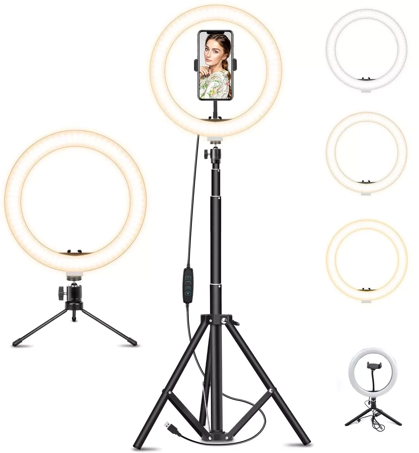 

Selfie Ring Light with Adjustable Tripod Stand & Holder for Live Stream/Makeup Dimmable Led Camera Ringlight for tiktok
