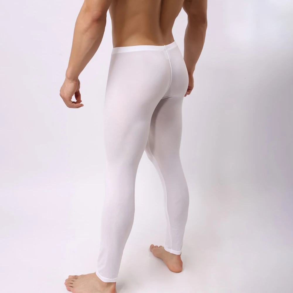 

Mens Long Johns Underwear Soft Ice Silk Elastic Sports Legging Pants Trousers Warm Leggings Base Layer Bottoms