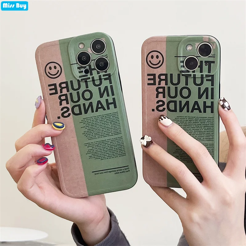 

Newspaper Letters Smiley Lens Anti-fall Phone Cases for iPhone 13 12 11 Pro MAX XS Max XR X 8 7 Plus Coque Shockproof Back Cover