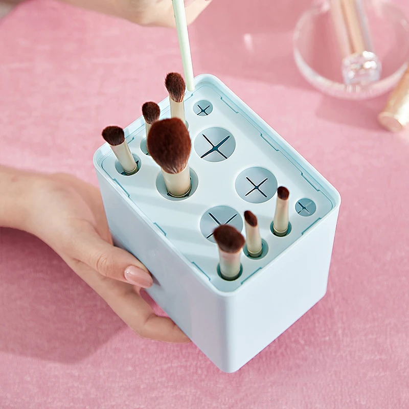 

3 Solid Color Plastic Brush Holder 2 In 1 Makeup Brush Inverted drying Storage Bucket Cosmetic Eyeliner Eyebrow Brush Organizer