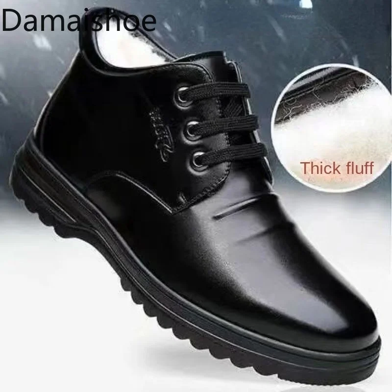 

Thickened Cotton Leather Shoes Men's Winter Warm Fleece-Lined Men's High-Top Leather Shoes Casual Middle-Aged Dad Cotton Boots