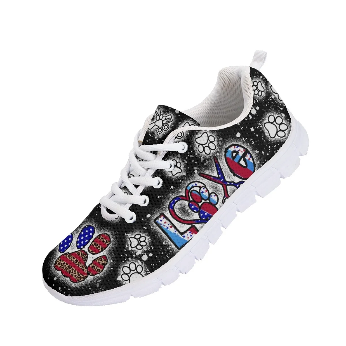 INSTANTARTS Fashion Dog Groomer Design Running Sneakers for Women Lightweight Lace up Flat Shoes Dog Paw Design Girl Mesh Shoes 