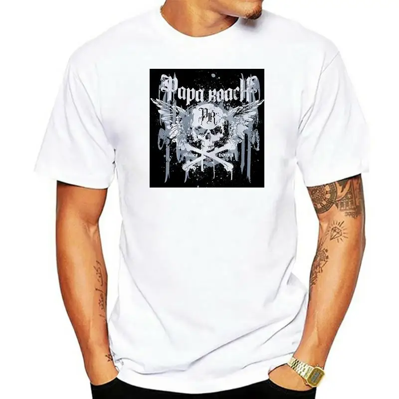 

Футболка мужская с логотипом группы Papa Roach Crossbones Drips, официальная черная хлопковая рубашка с коротким рукавом в стиле хип-хоп, с принтом
