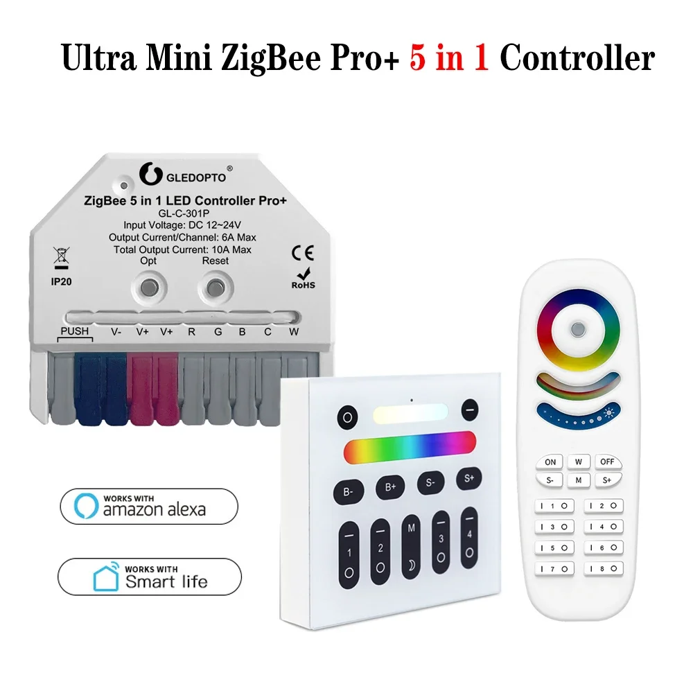 Контроллер светодиодных лент GLEDOPTO ZigBee3.0 Pro + Ultra Mini 5 в 1 12 В-24 В постоянного тока 10 А