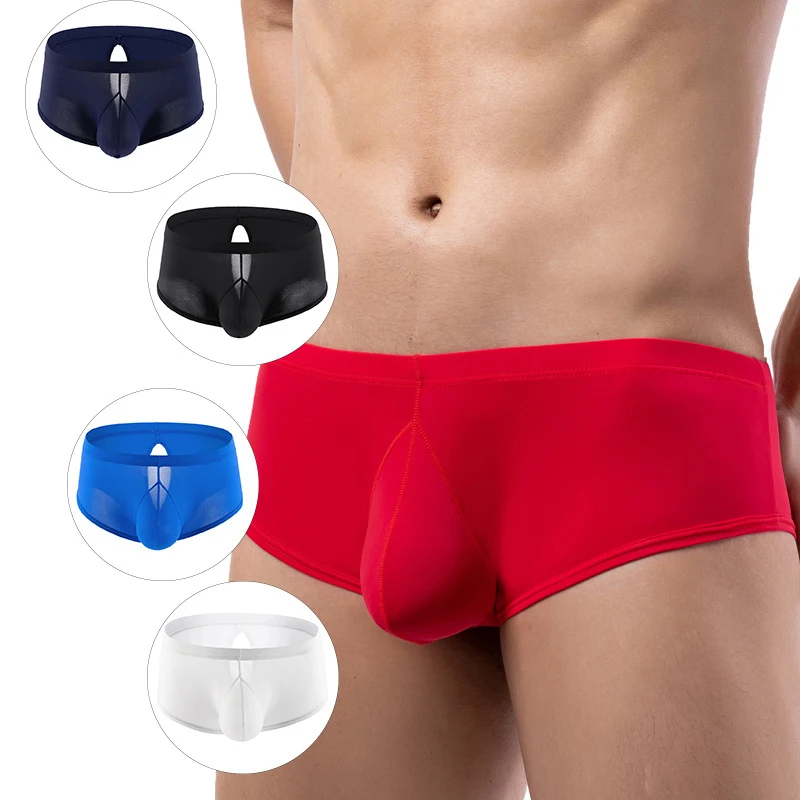 

Men Hollow Back Boxers Shorts Transparent Stretch Low Waist Ice Silk Underwear Open Back Solid Color Sexy Sport Summer Breathabl