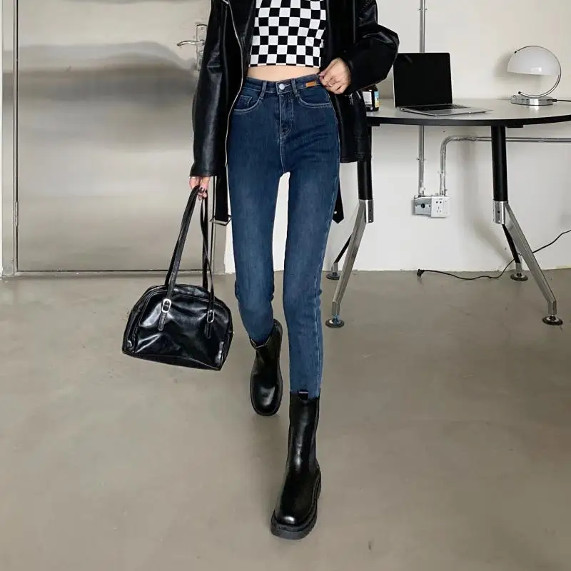 

DD2794 New velvet thickened high waist slim slimming stretch tight-fitting all-match jeans