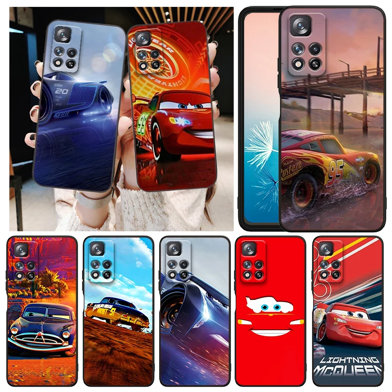 

Lightning McQueen Disney Cars Phone Case For Xiaomi Redmi Note 12 11E 11S 11 11T 10 10S 9 9T 9S 8T 8 Pro Plus 5G Black TPU Cover
