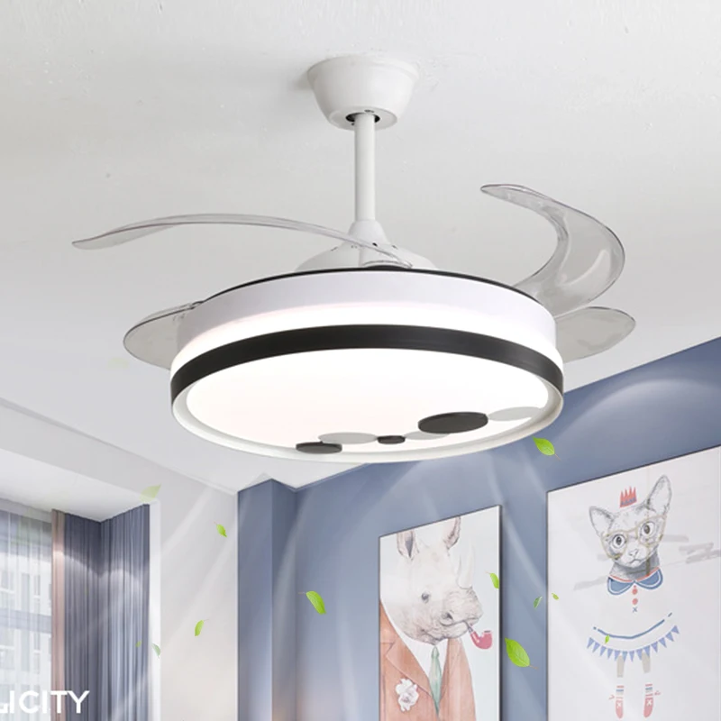 

Scandinavian living room ceiling fan light invisible household dining room bedroom simple modern led electric fan chandelier