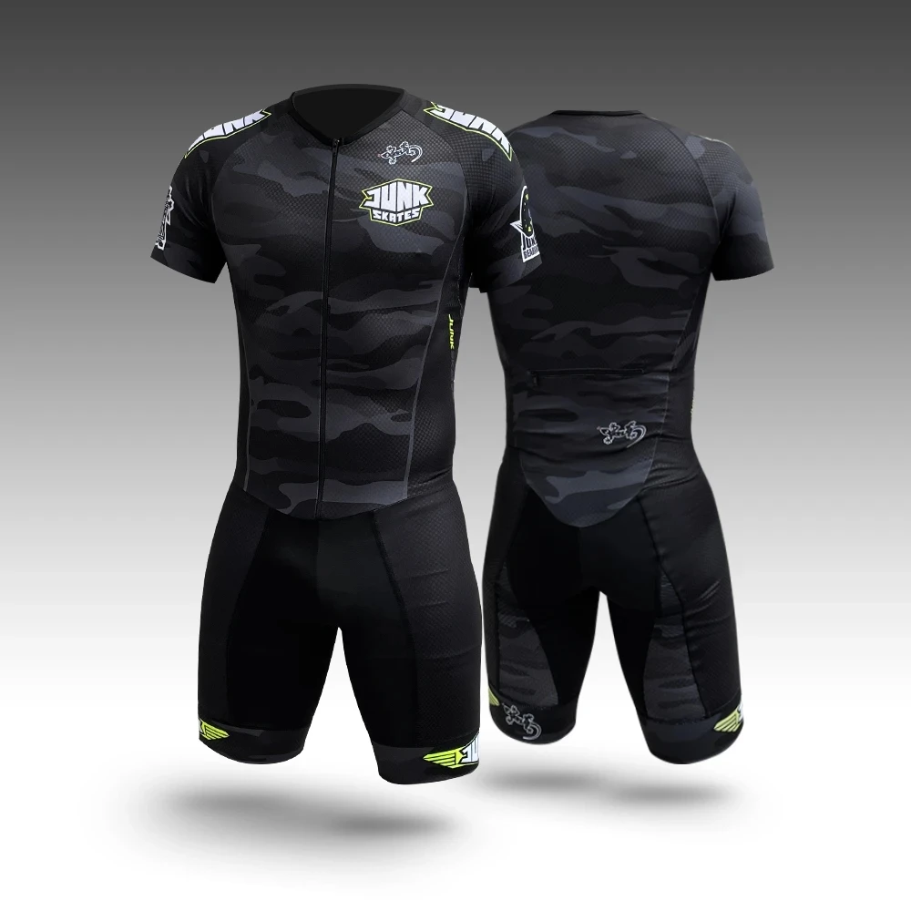 

JUNK WHEELS no cushion racing suit long sleeve suit Triathlon mens speed Inline Roller Skate skinsuit kit Fast skating clothing