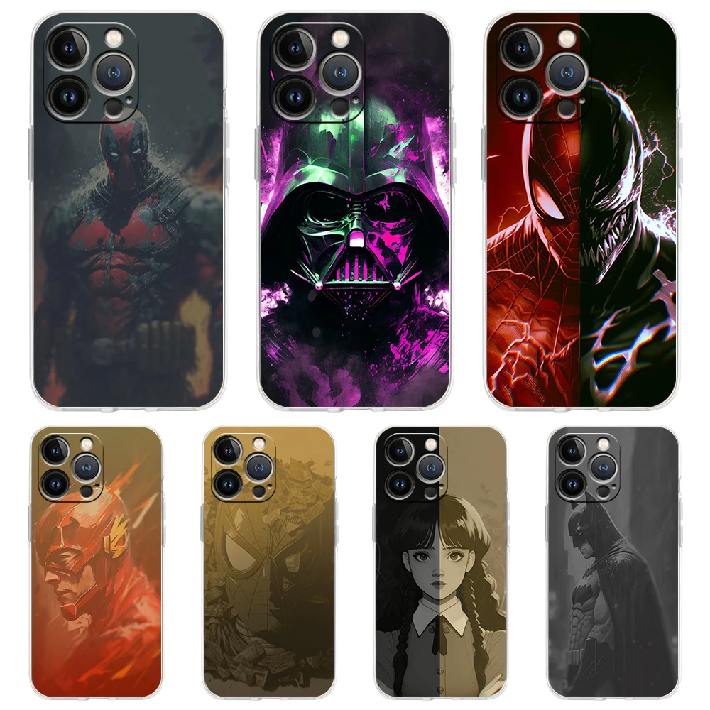 

Cartoon Heroes Transparent Phone Case Cover for iPhone 14 13 12 11 Pro Max X XR 8 7 Plus SE 2020 XS Max Silicone Soft Shell Bags