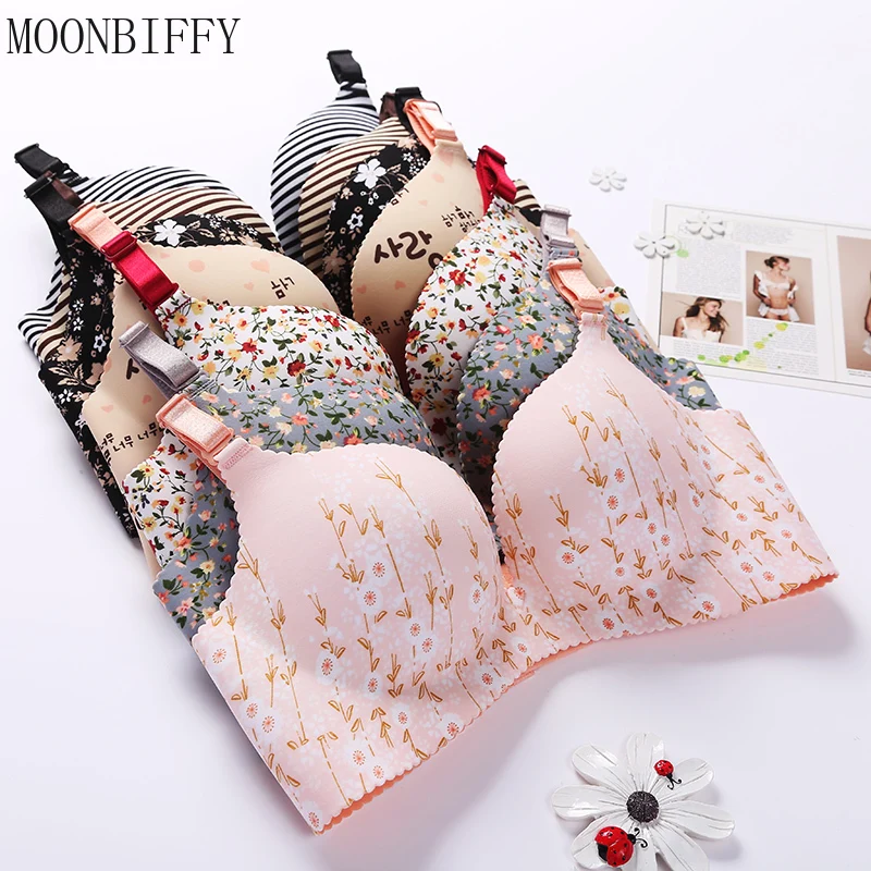 

Women Flower Print Seamless Bra Sexy Lingerie Floral Push Up Bras One-Piece Underwear Adjustable Comfortable Brassiere Sujetador