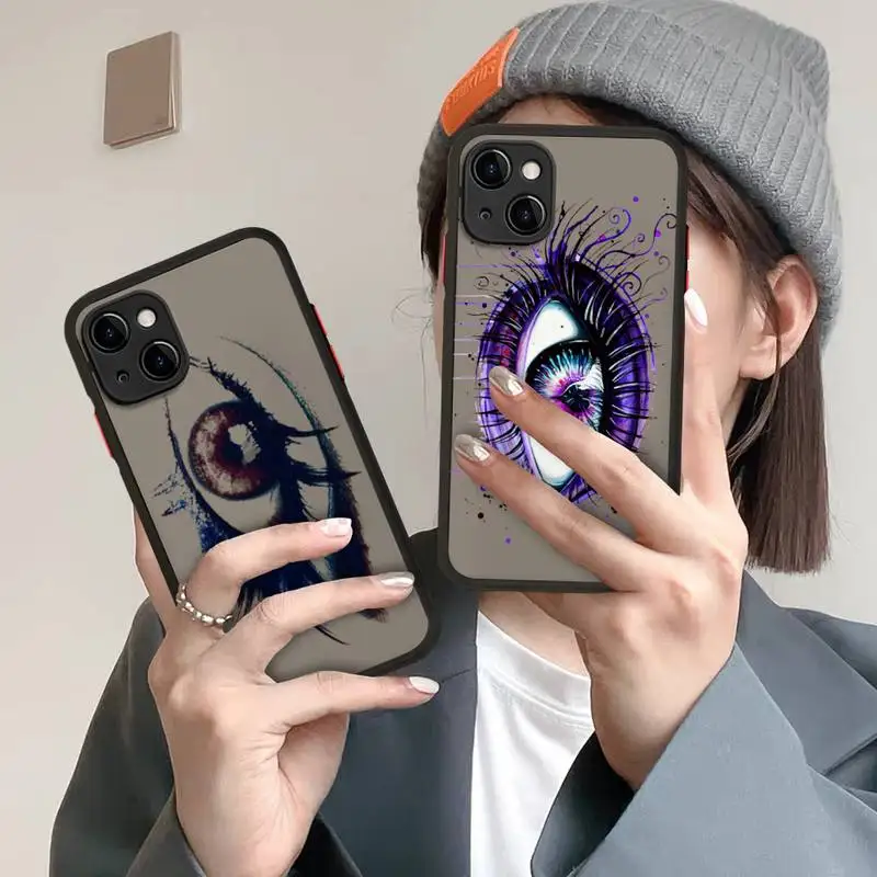 

YNDFCNB Eyes Art Phone Case for iPhone X XR XS 7 8 Plus 11 12 13 pro MAX 13mini Translucent Matte Case