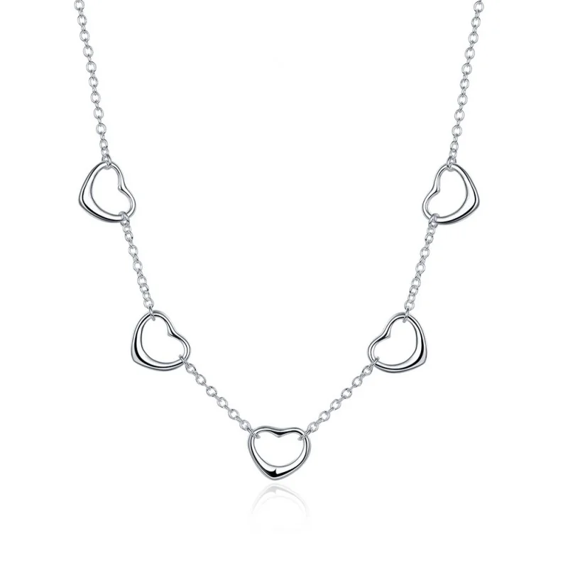 

925Sterling Silver Heart-Shaped Lover Heart-to-Heart Five Careful Necklace Net Red Light Luxury MinorityinsSimple Temperament