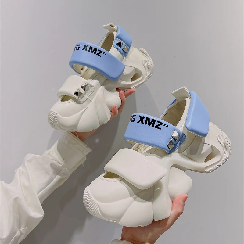 

Сандалии женские на платформе, Вулканизированная подошва, Нескользящие, спортивные, высокий каблук, модный дизайн, летняя обувь