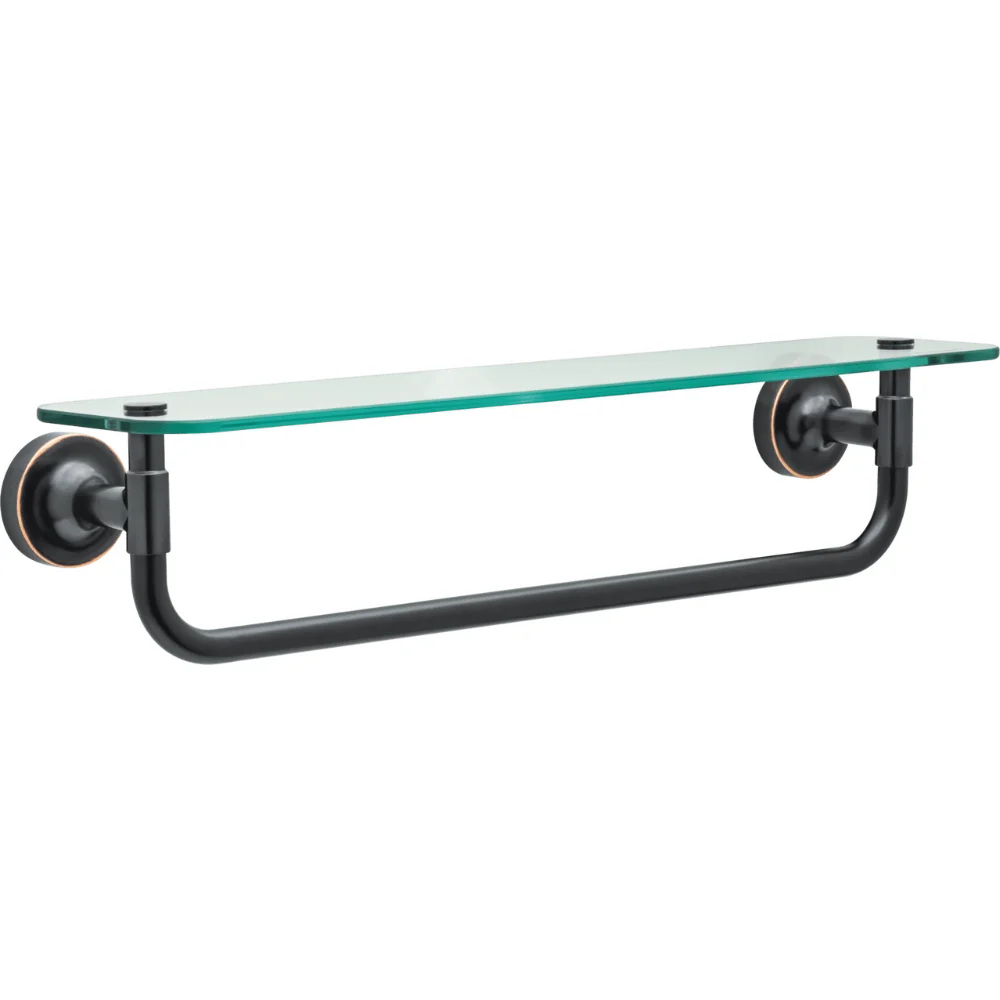 

Holbrook 18" Glass Shelf with Towel Bar In Oil Rubbed Bronze Shower Organizer Bathroom Shelves