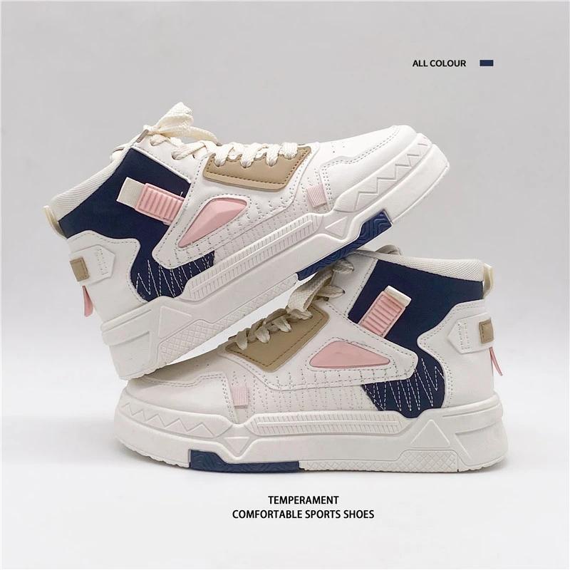 Spring and Autumn Fashion New Platform Sneakers Women Designer Shoes High Top Lace Up Leather Shoes Trendy Platform Sneakers