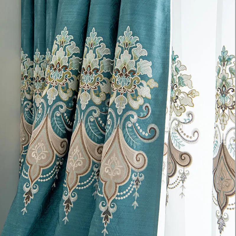 

Simple Palace Style Embroidered Blackout Sunscreen Curtains Villa Living Room Bedroom Balcony Floor To Ceiling Curtains CN