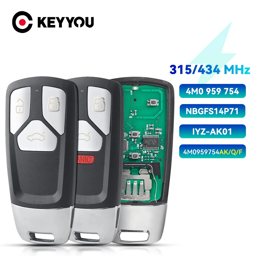 KEYYOU 3/4 Button 315 433 MHz For Audi TT A4 A5 Q5 Q7 S5 SQ5 2016 2017 2018 2019 Smart Car Remote Key Fob NBGFS14P71 4M0959754 T