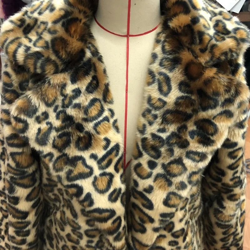 Womens Leopard Fur Coat Mink Coat Long Fashion Casual Coat Loose Warm Windbreaker Fur Coat Women
