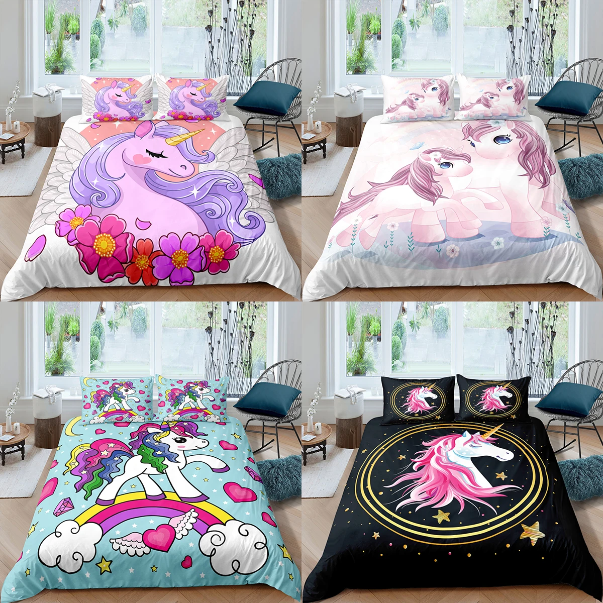 

Home Textiles Luxury 3D Unicorn Duvet Cover Set Pillowcase Star Bedding Set Queen and King Size Comforter Bedding Set