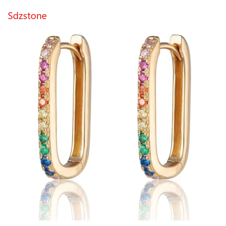 

20*11mm Hoop Earring Women CZ Rainbow Jewelry Gold Silver Color Geometric Rectangle Hoops Earing Aretes Small Big Ear