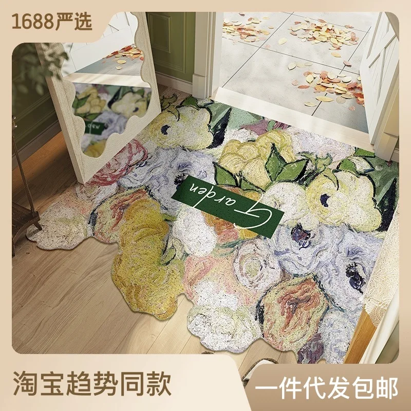 

Nordic Style Oil Painting Printing Entrance Silk Circle Floor Mat Can Be Cut Pvc Anti Slip And Wear-Resistant Entrance Floor Mat