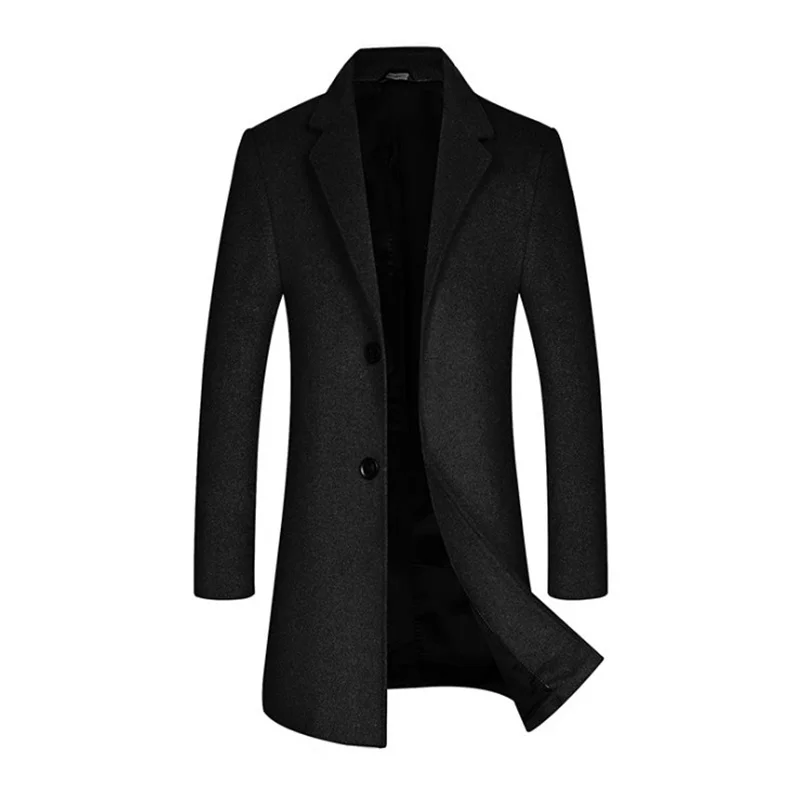 

New Autumn Winter Wool Blends Coat Men Business Casual Long Trench Coat Single Breasted Jacket Men's Woolen Overcoat Grey/Black