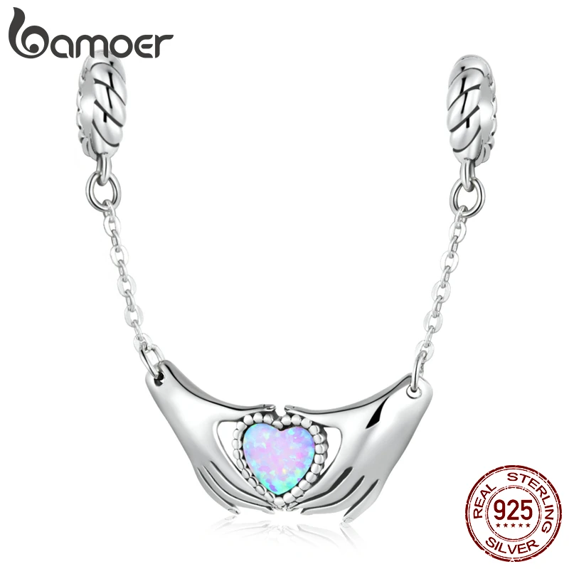 

Bamoer Fashion 100% 925 Sterling Silver Hands & Love Safety Chain Charm fit for DIY Making Bracelet & Bangle Fine Jewelry