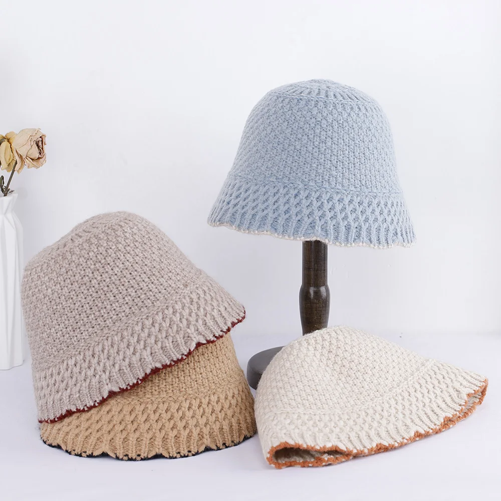 Панама Женская осенне-зимняя вязаная складная однотонная