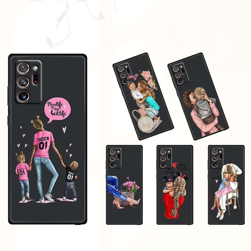 

Super Mom Baby For Samsung Note 20 Ultra 10 9 8 M52 M32 F52 F22 M01 4G 5G Fundas Silicone Black Phone Case Coque