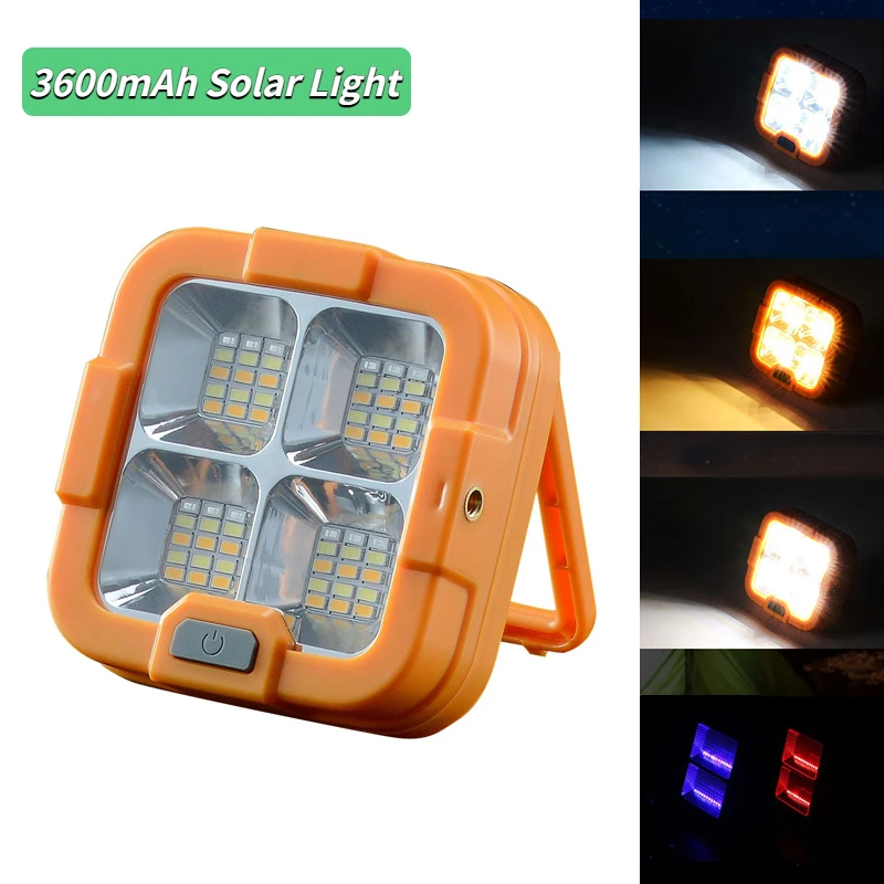 

3600mAh Portable LED Solar Power Flood Light 4 Color Dimming USB Rechargeable Work Lamp Outdoor Waterproof Solar Camping Light
