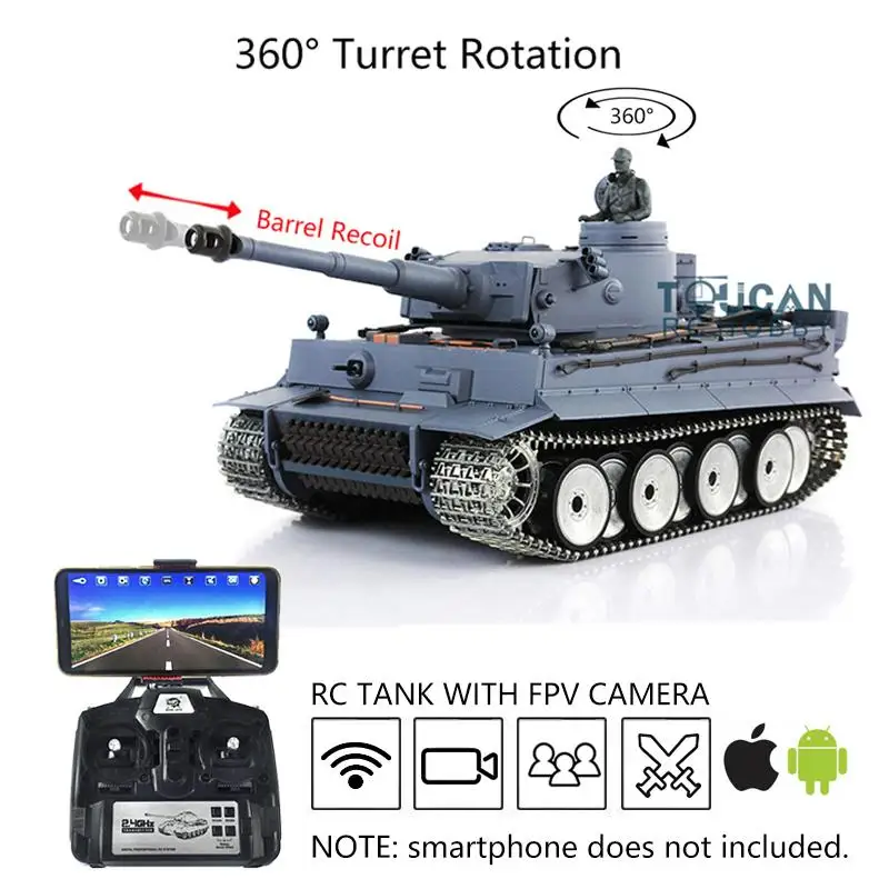 

Henglong Pro Ver 1/16 7.0 Tiger I RC Tank 3818 FPV Camera Barrel Recoil Metal Wheels BB Shooting TH17245-SMT7