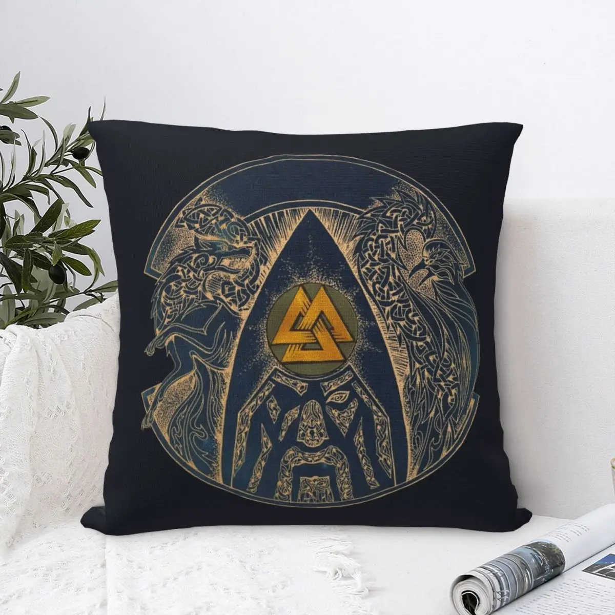 

Odin Wolf And Raven Valknut Color Square Pillowcase Cushion Cover Comfort Pillow Case Polyester Throw Pillow cover For Home Car