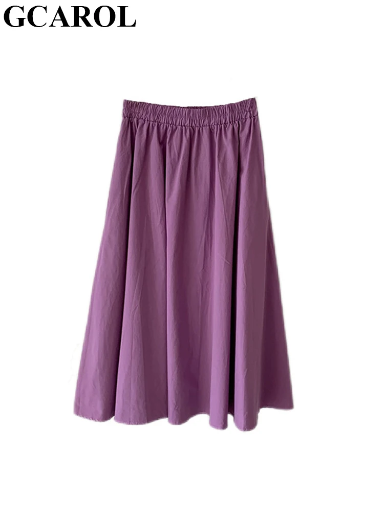 

GCAROL Women High Elastic Waist Candy A-Line Skirt Big Hem Medium Length Summer Spring Simple Classic Colorful Umbrella Skirt