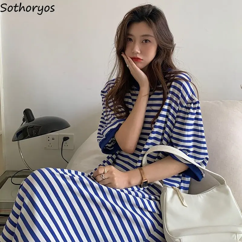 

Ночные рубашки женские полосатые классические базовые Повседневные Удобные дышащие милые для досуга в Корейском стиле женские универсальные простые изящные