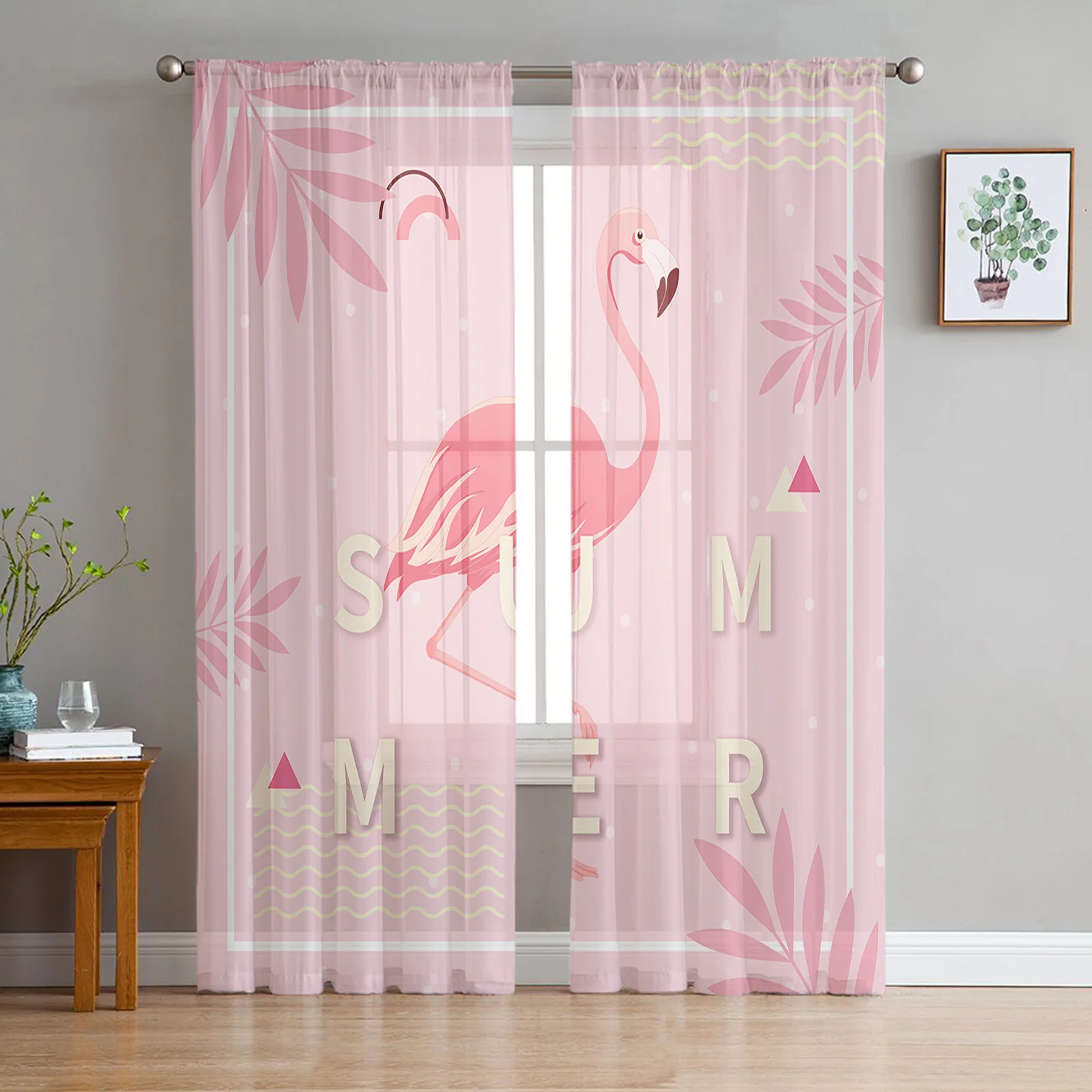 

Flamingo Animal Tropical Birds Modern Tulle Curtains For Living Room Sheer Curtain Bedroom Voile Decorative Window Treatments