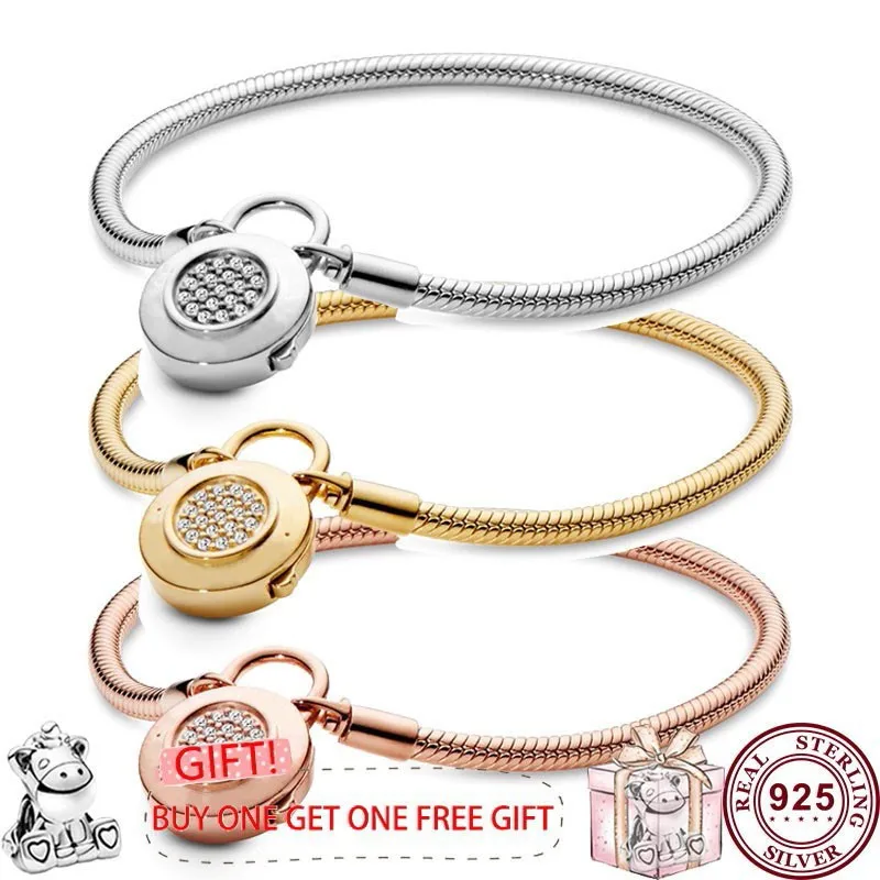 

Hot 925 Silver Classic Oath Round Buckle Women's Snake Bone Logo Bracelet For Women High Quality Diy Fashion Charm Jewelry