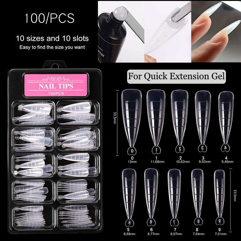 

100Pcs/Set Reusable Stiletto Nail Mold Tips For Poly Nail Gel Finger Extension Nail Art UV Builder Dual Form Manicure Nail Tips
