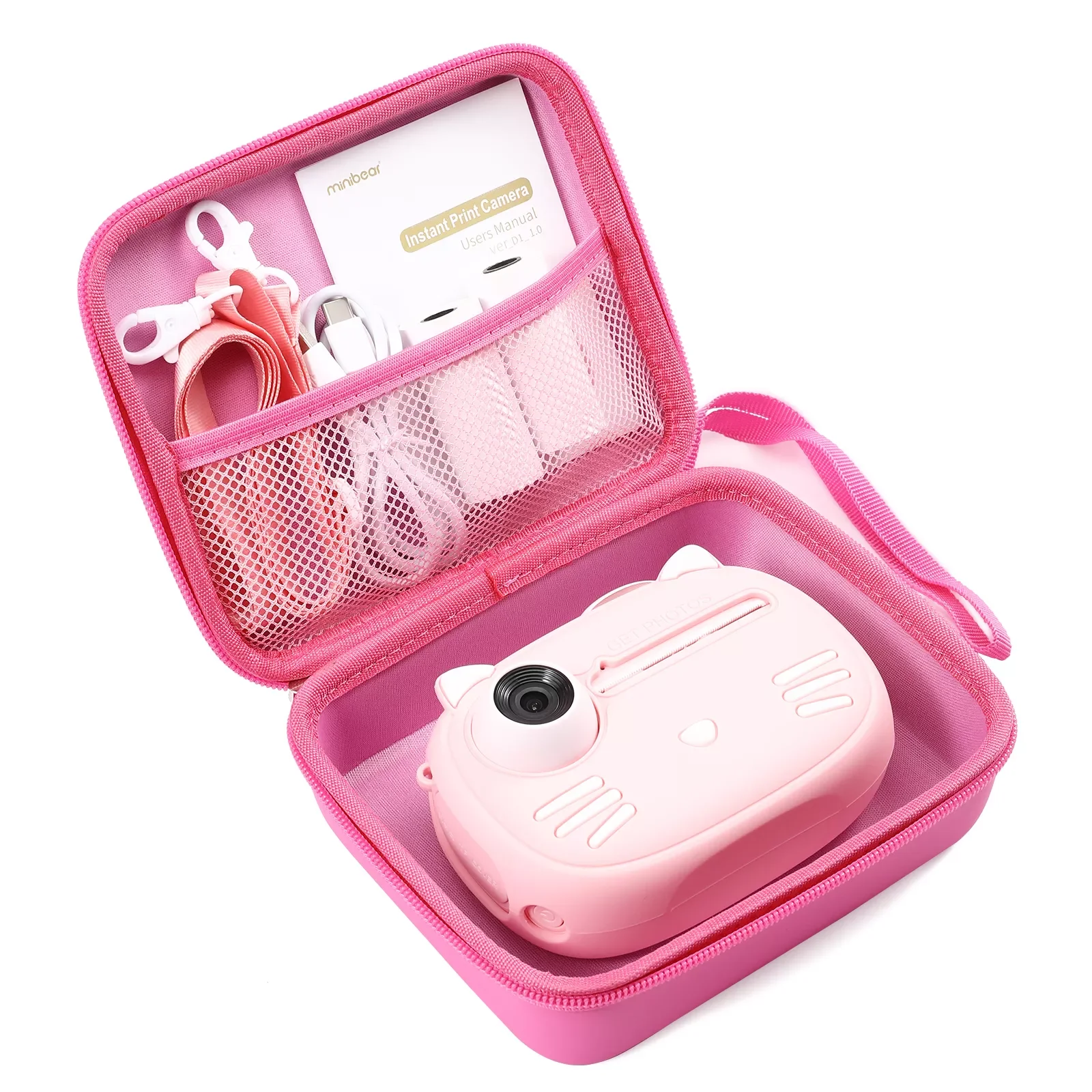 

Миниатюрная Детская сумка для камеры из полиуретана, с защитой от падения, легко чистится, легко носить с собой, розового и синего цвета