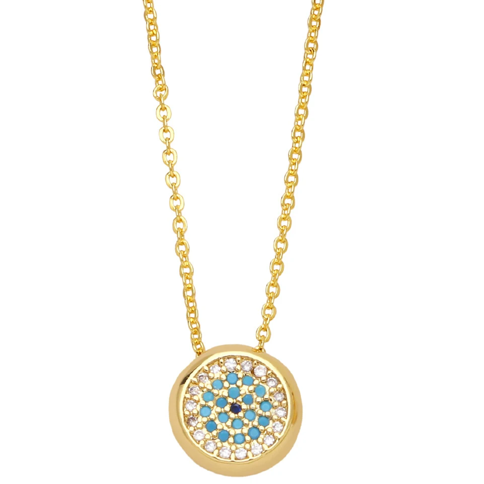 

Ins Cubic Zircon Eye Evil Coin Disc Pendant Necklaces for Women Gold Plated CZ Demon Geometric Necklaces Jewelry Gift Party
