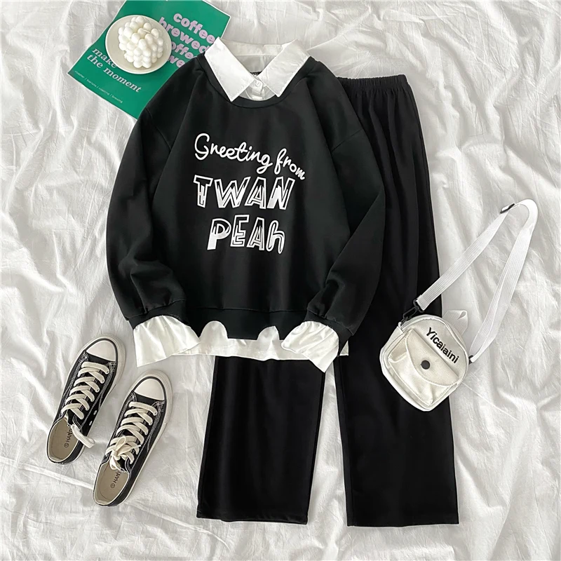 

preppy style 2PCS Clothes letter printed sets 90s Women Tracksuit Casual thin Hoodies Sweatshirt Pant Set Lounge Wear Sport Suit