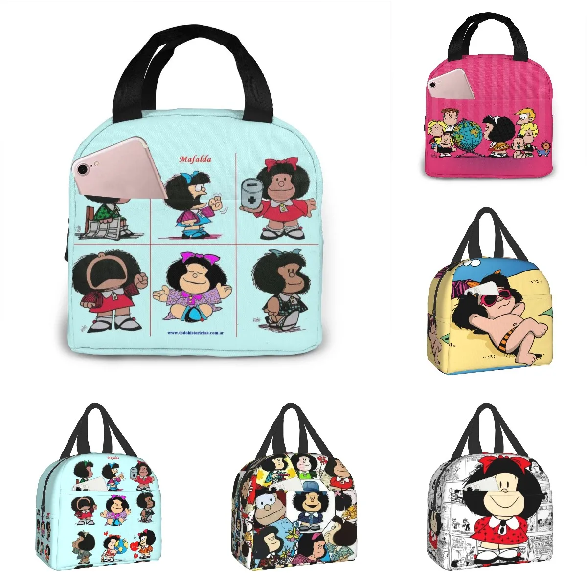 

Mafalda Lunch Bag Kid Women Insulation Portable Waterproof Picnic Coole Bag Breakfast School Reusable Food Bag Bento Box