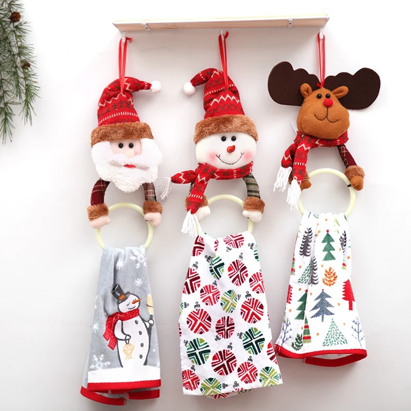 

Christmas Decoration Towel Ring Santa Claus Elk Wall Hanging Ring Racks Holder New Year Bathroom Kitchen Decorations